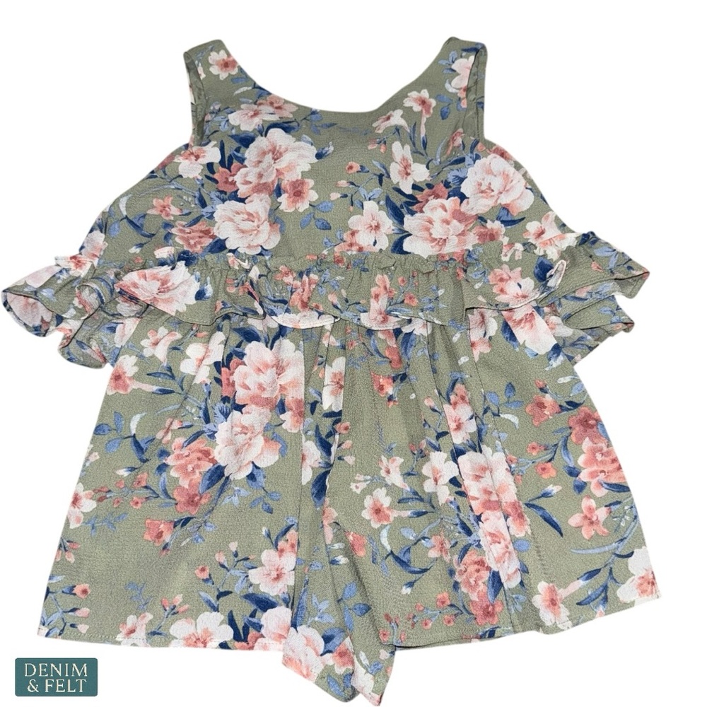 🌸‎ Bonnie Jean Girls’ Floral Ruffle Cold Shoulder Romper Size 6 🌸